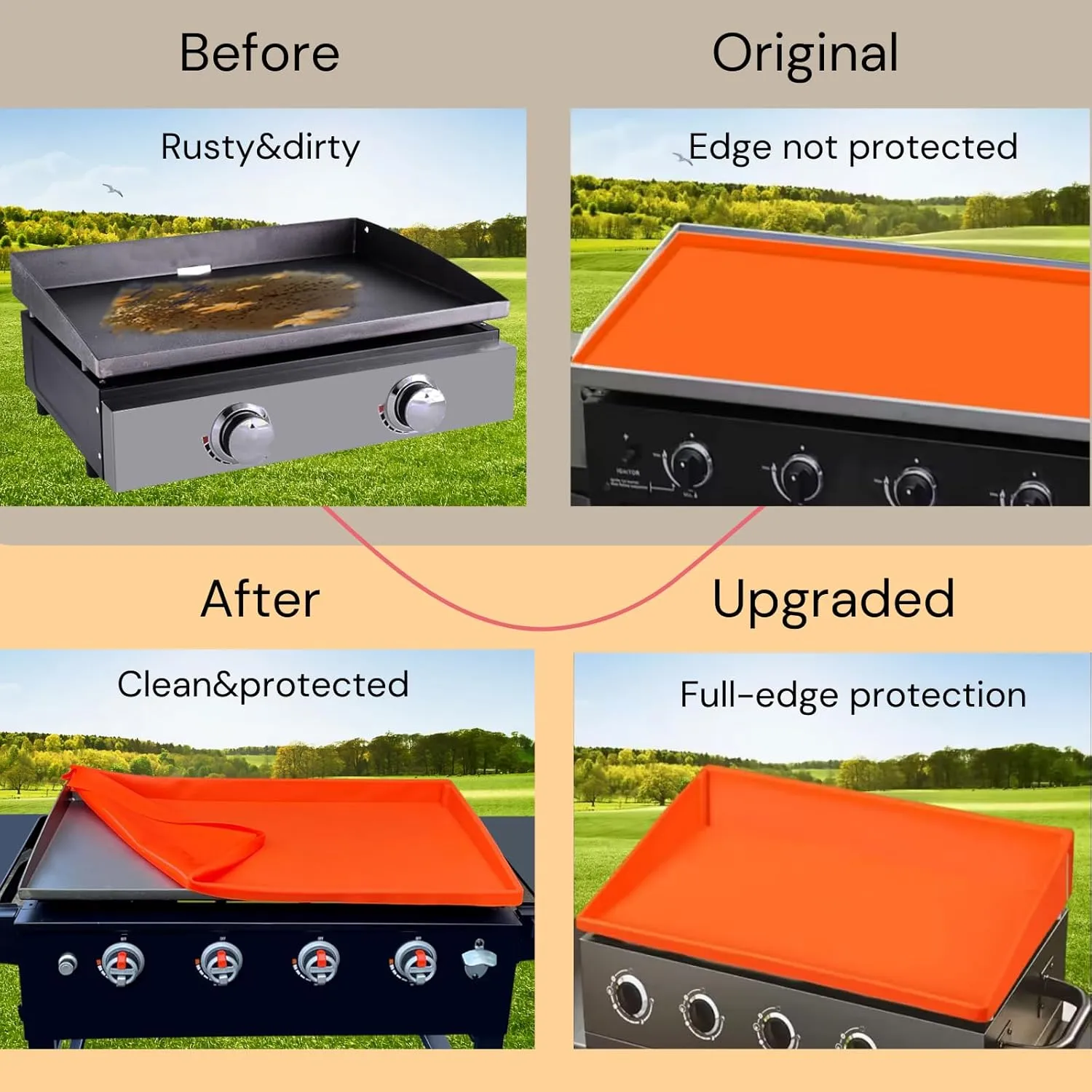Food Grade Silicone Griddle Mat for Blackstone Grill, 22 Inch Full-Wrap Orange