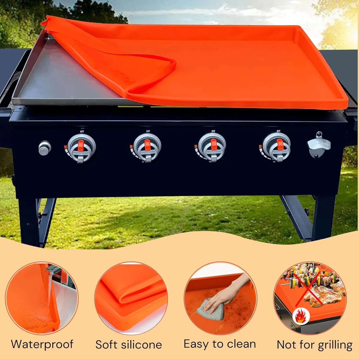 Food Grade Silicone Griddle Mat for Blackstone Grill, 22 Inch Full-Wrap Orange