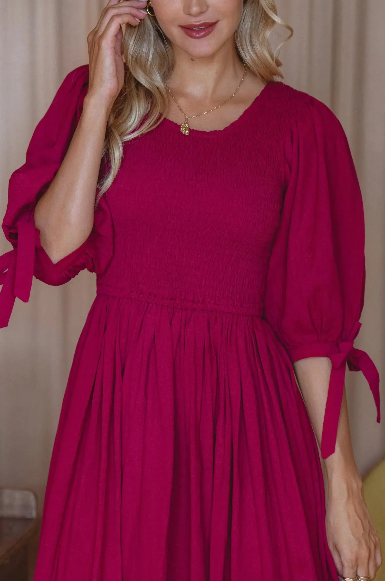 Freya Smocked Linen Midi Dress by Bali ELF
