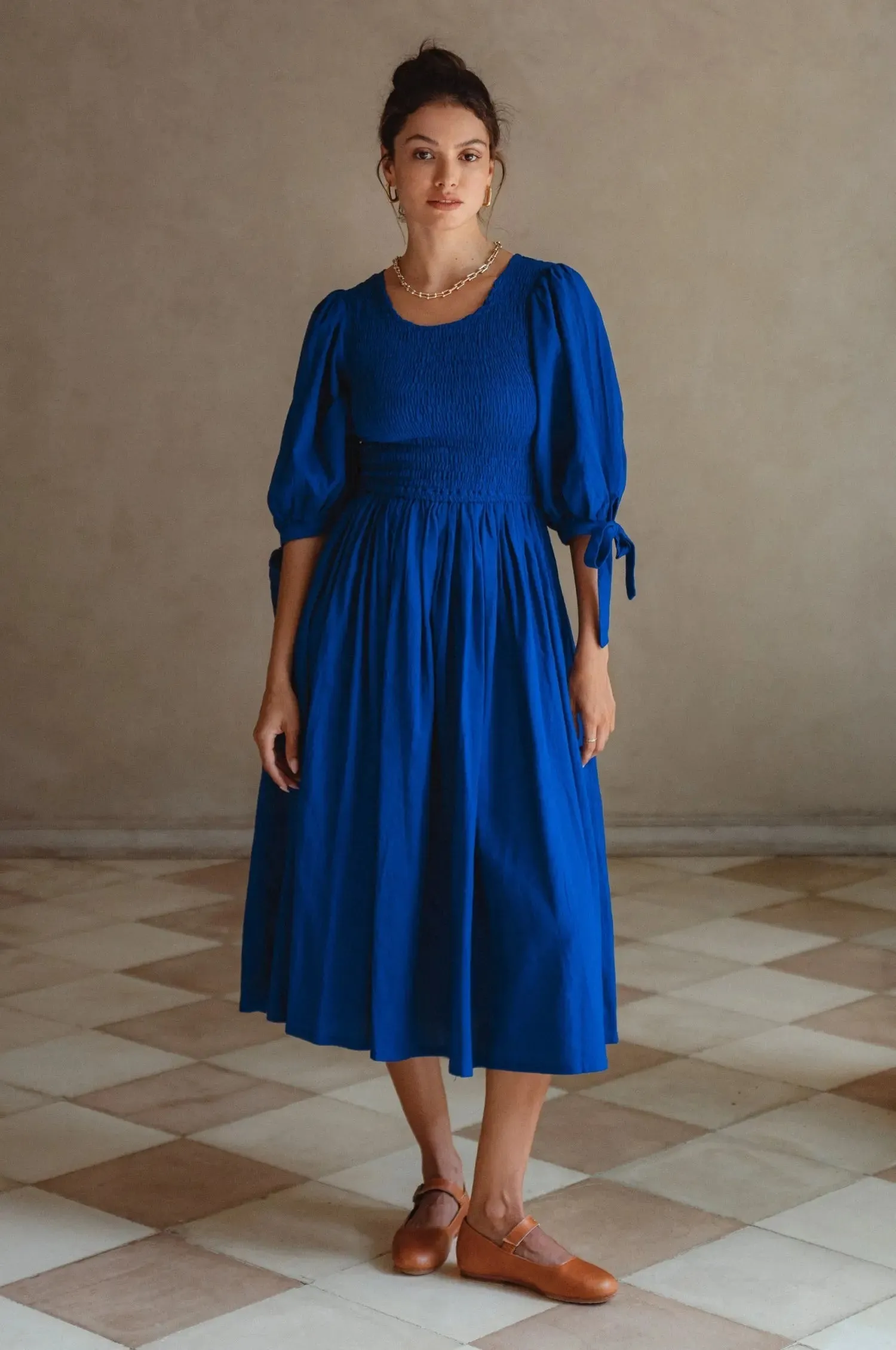 Freya Smocked Linen Midi Dress by Bali ELF