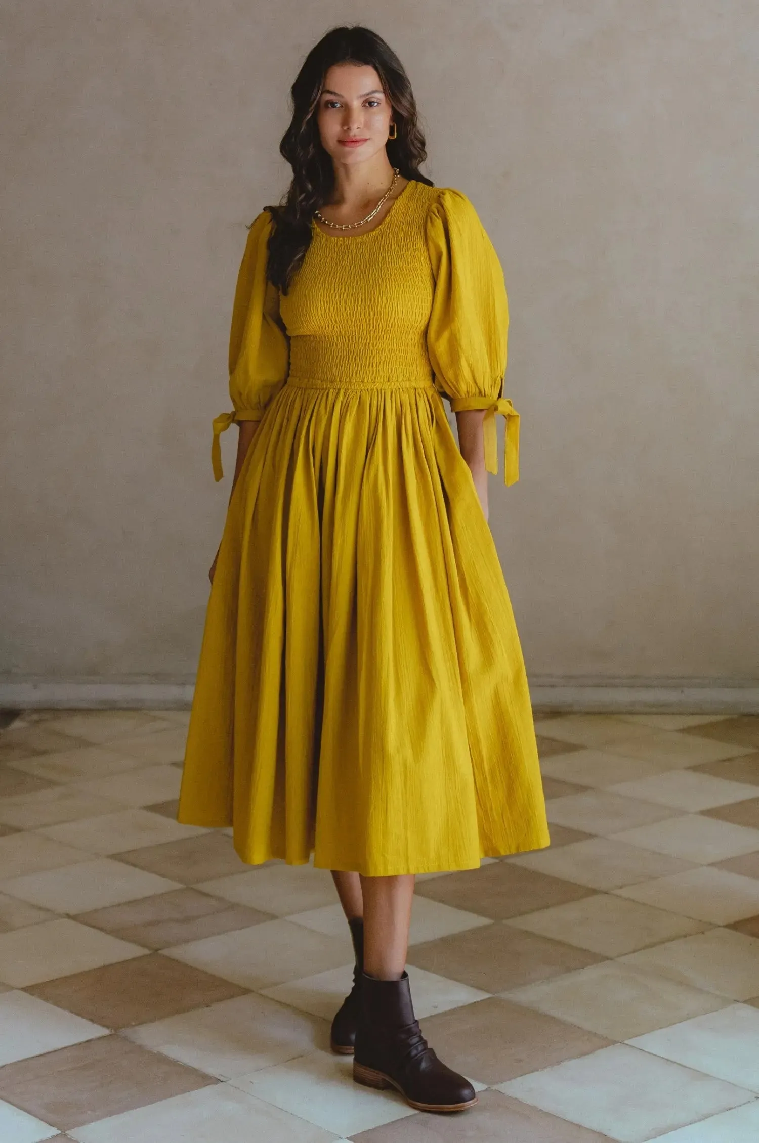 Freya Smocked Linen Midi Dress by Bali ELF