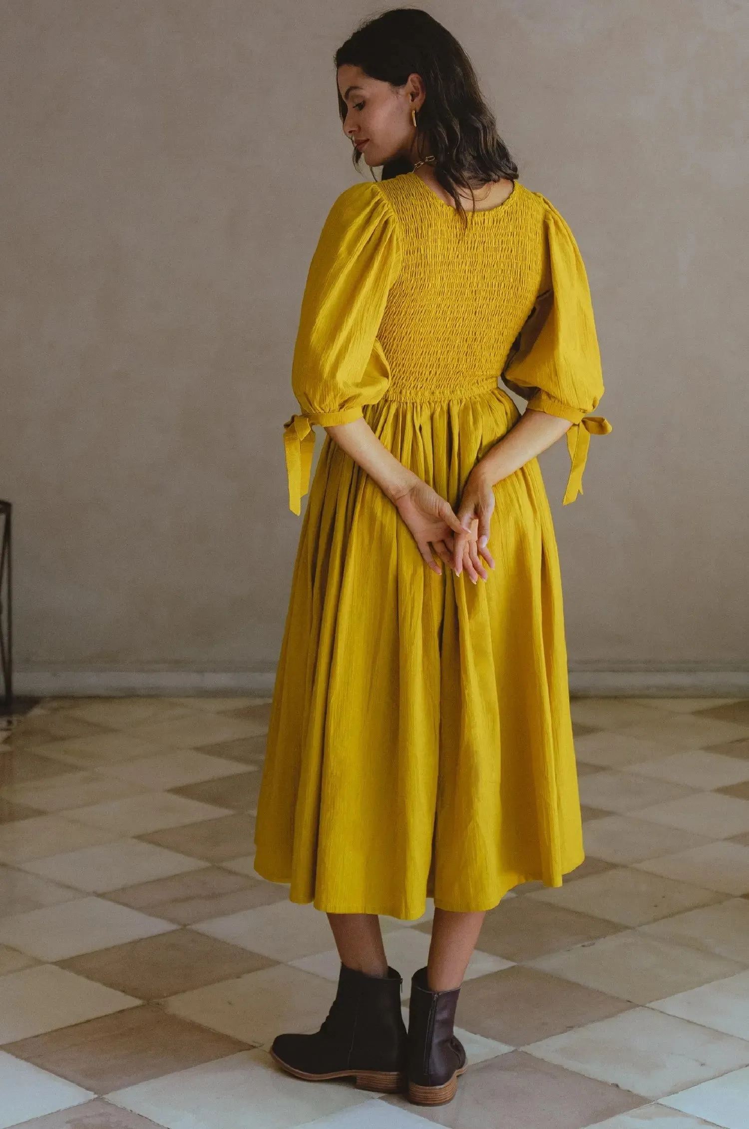 Freya Smocked Linen Midi Dress by Bali ELF