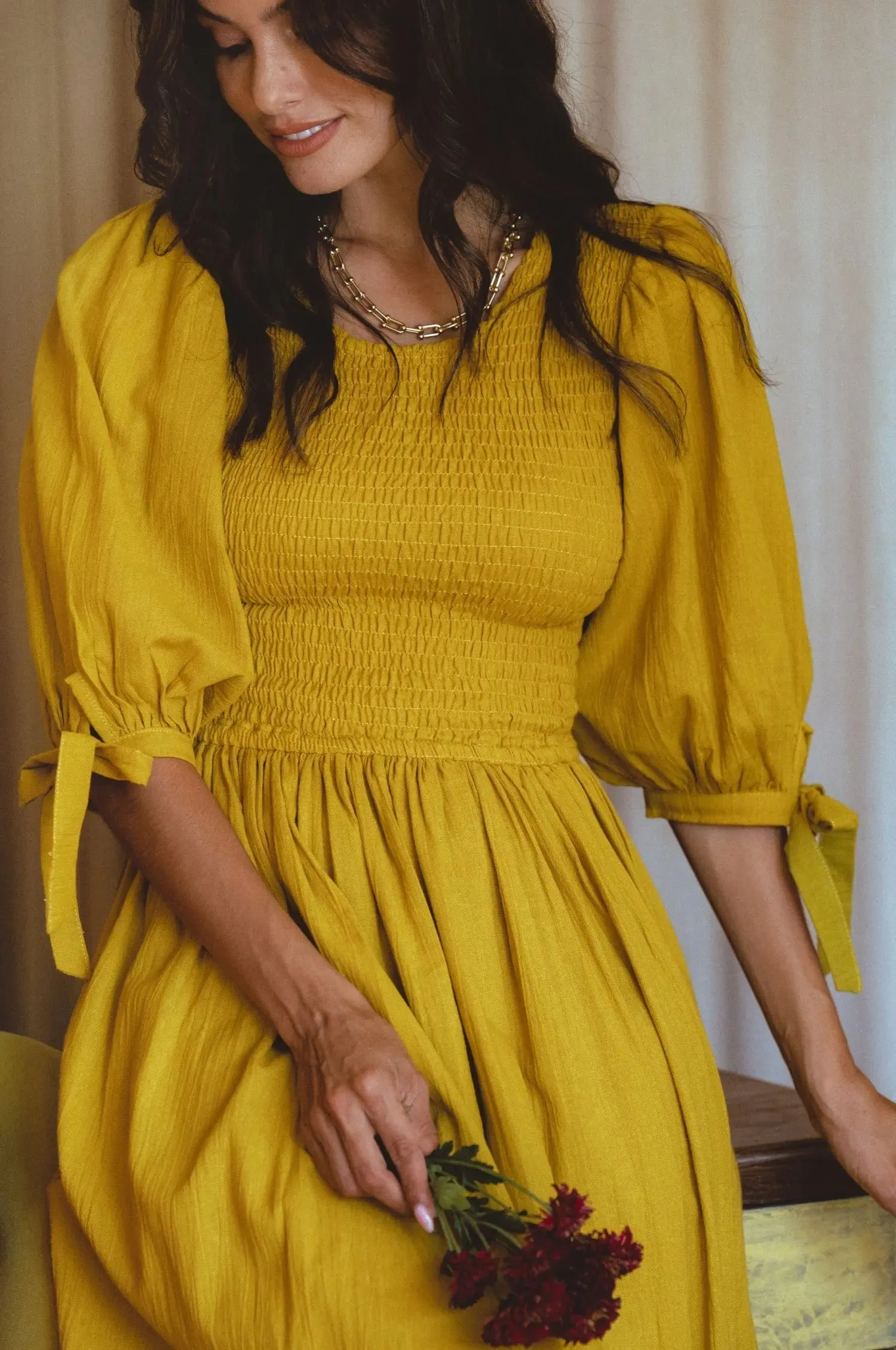 Freya Smocked Linen Midi Dress by Bali ELF