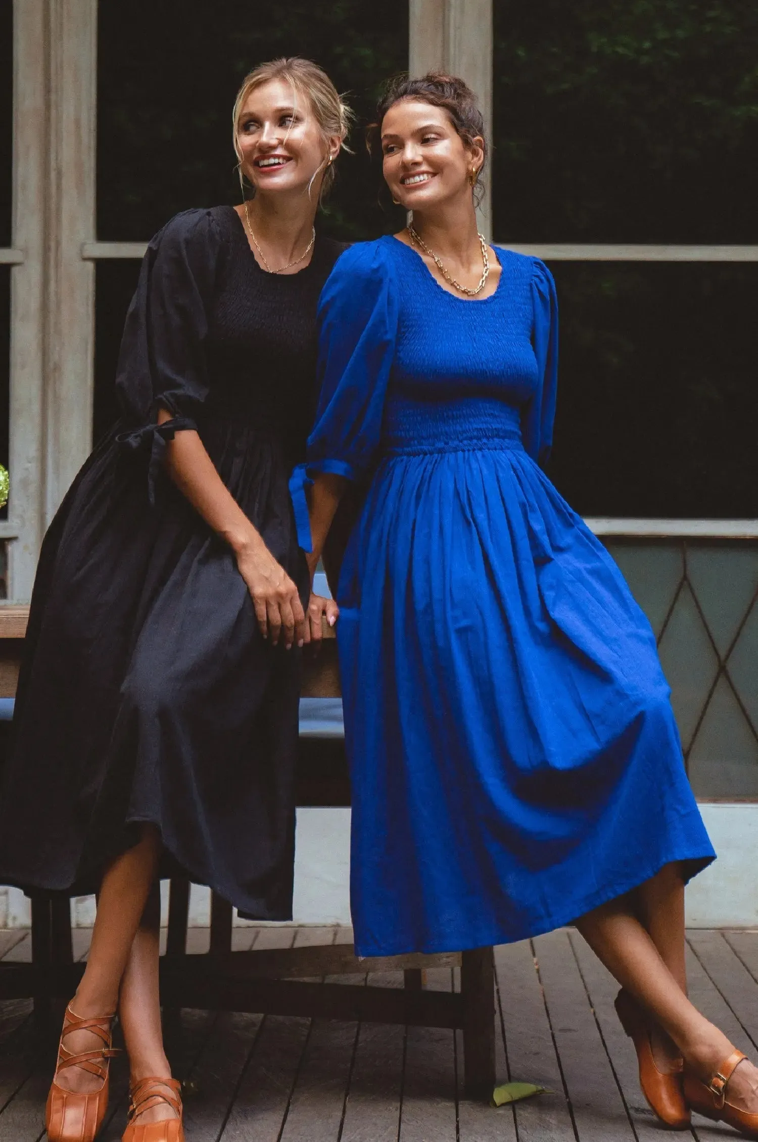 Freya Smocked Linen Midi Dress by Bali ELF