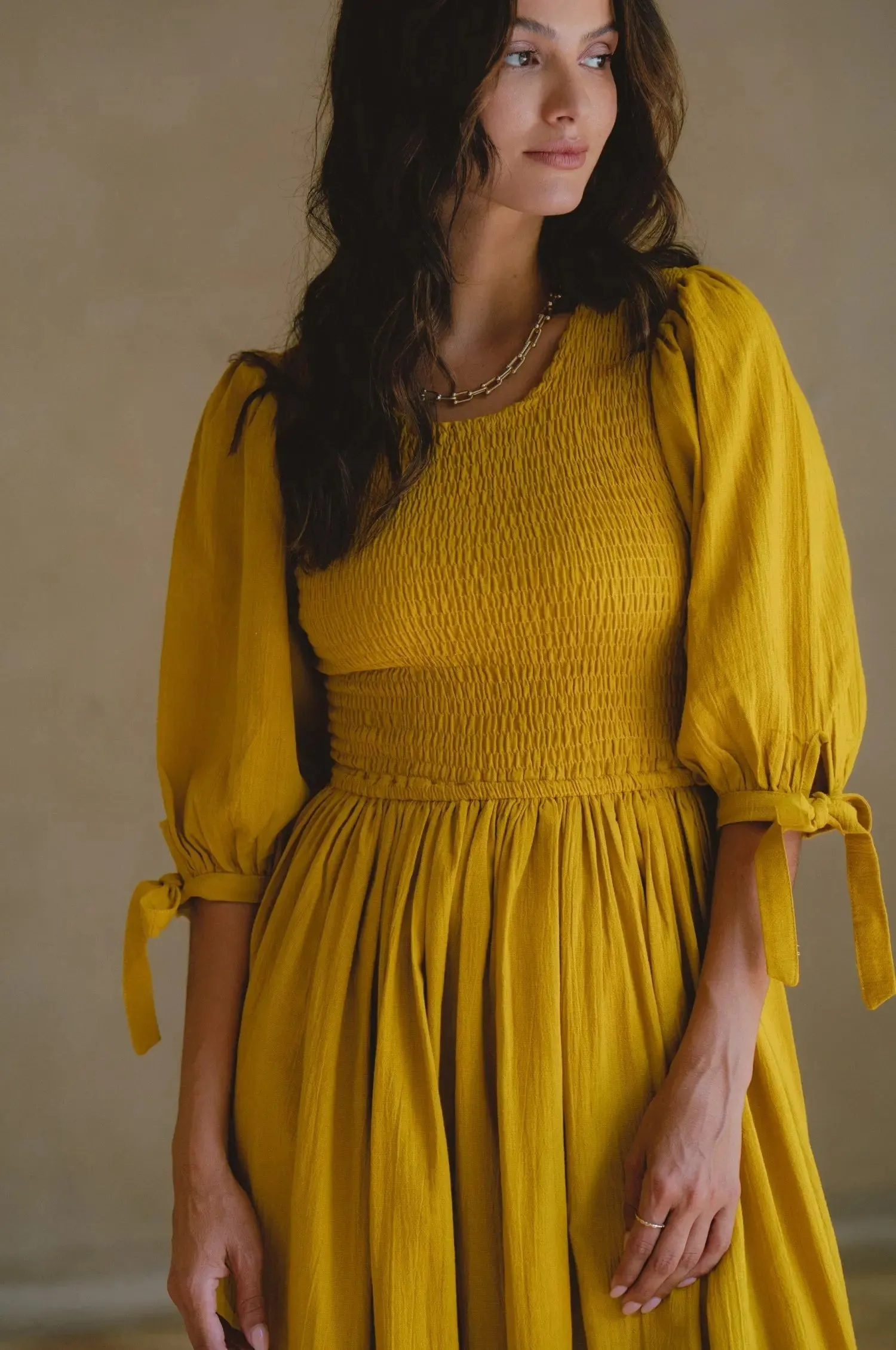 Freya Smocked Linen Midi Dress by Bali ELF