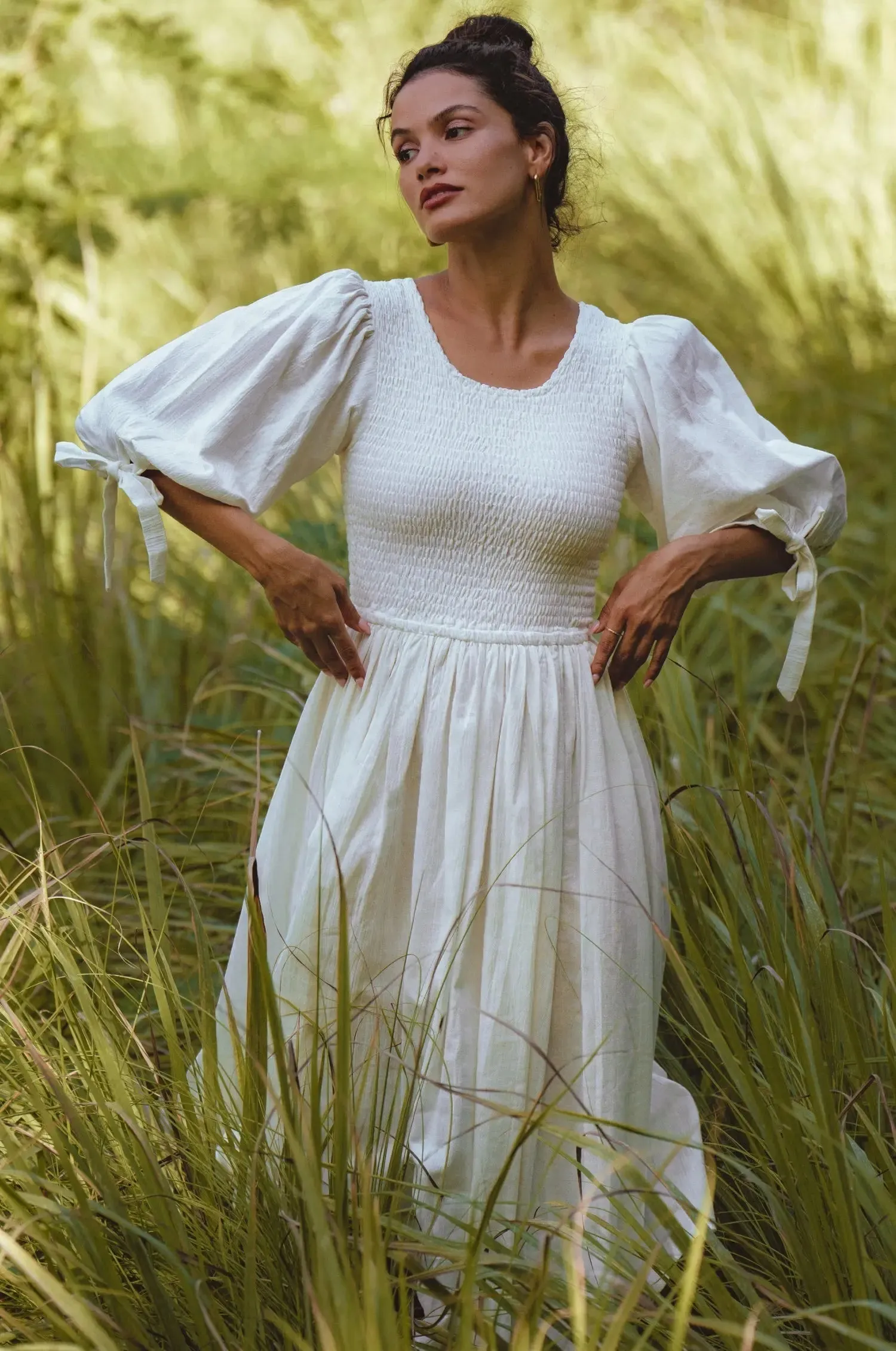 Freya Smocked Linen Midi Dress by Bali ELF