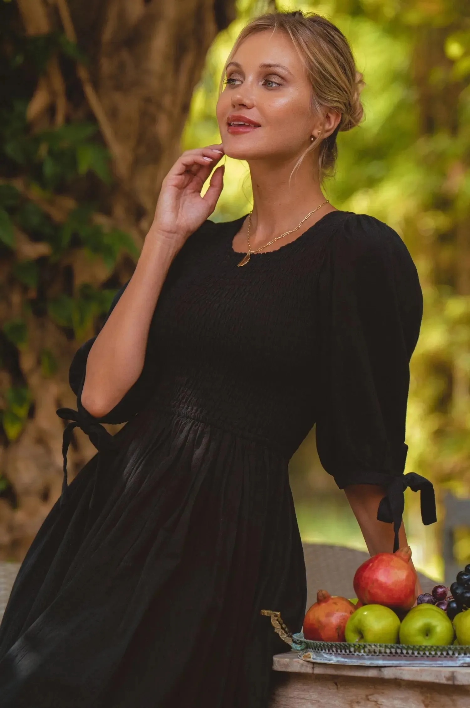 Freya Smocked Linen Midi Dress by Bali ELF