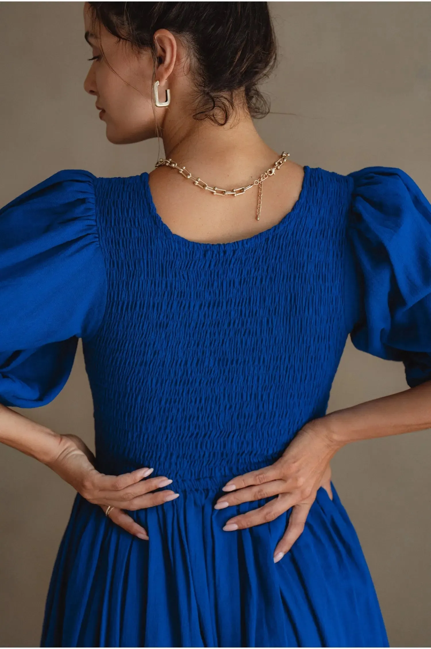 Freya Smocked Linen Midi Dress by Bali ELF