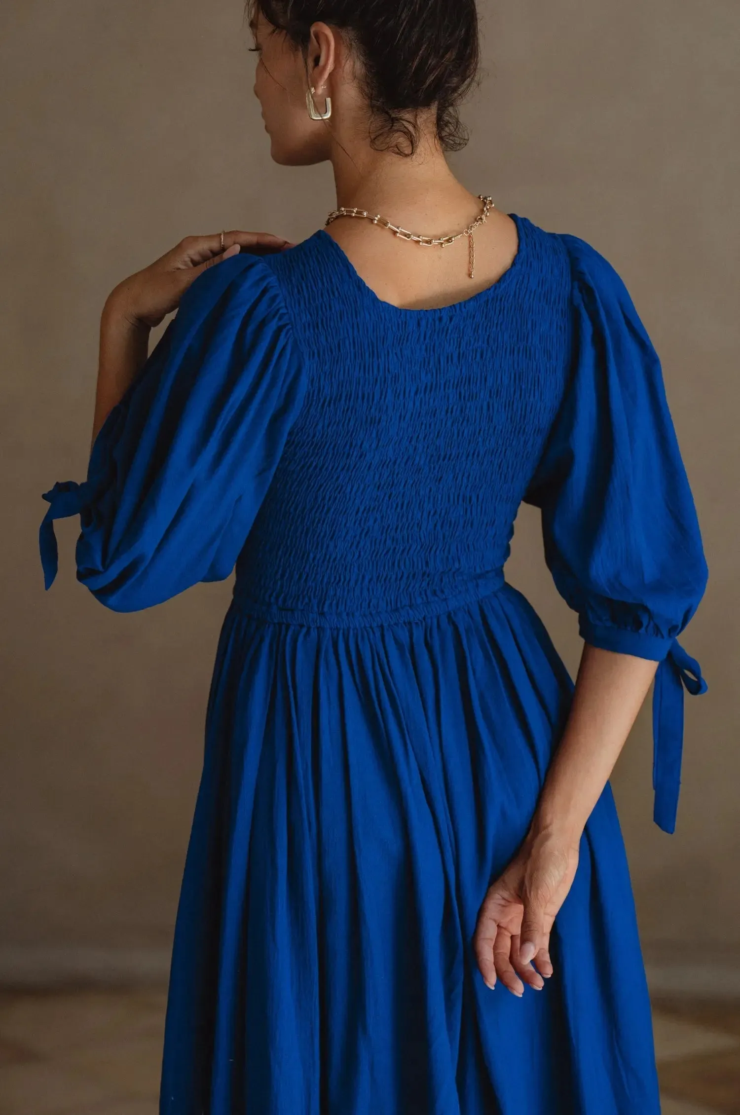 Freya Smocked Linen Midi Dress by Bali ELF