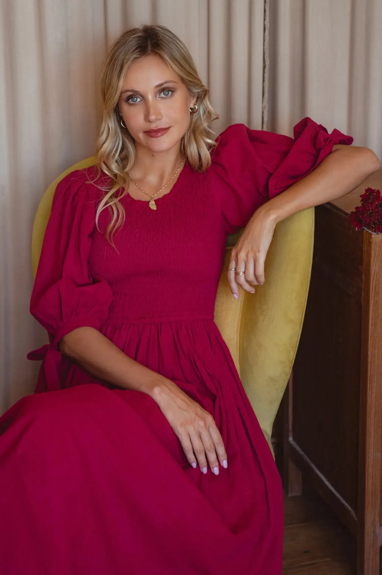Freya Smocked Linen Midi Dress by Bali ELF