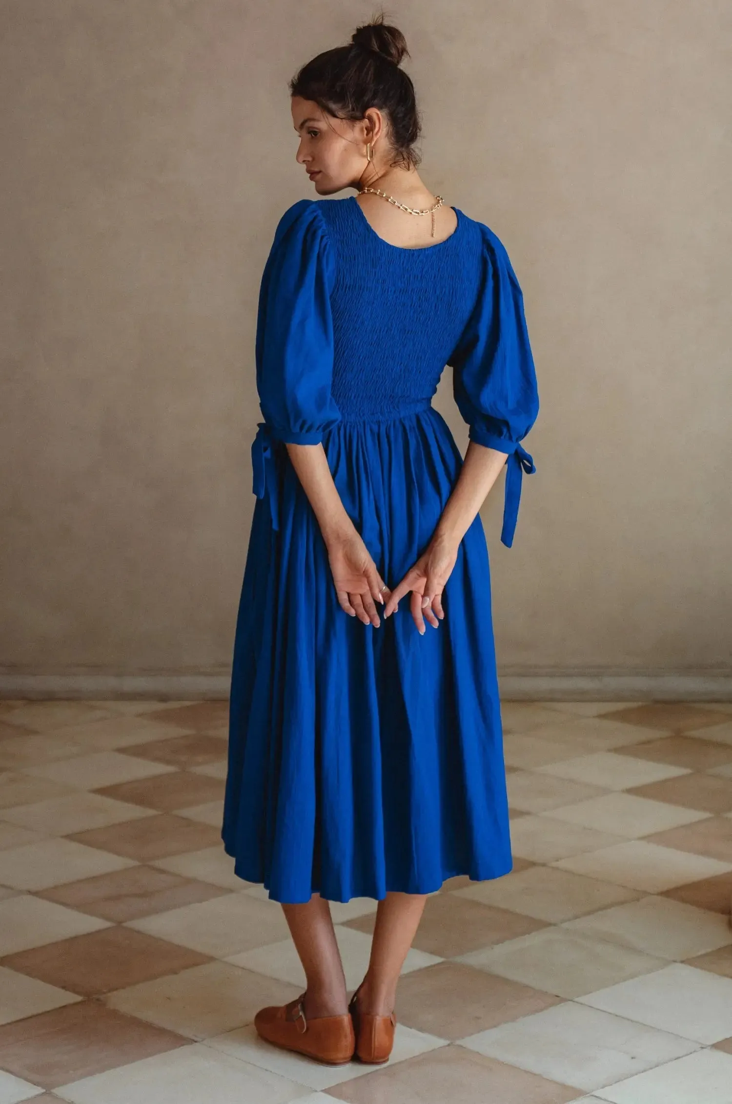 Freya Smocked Linen Midi Dress by Bali ELF