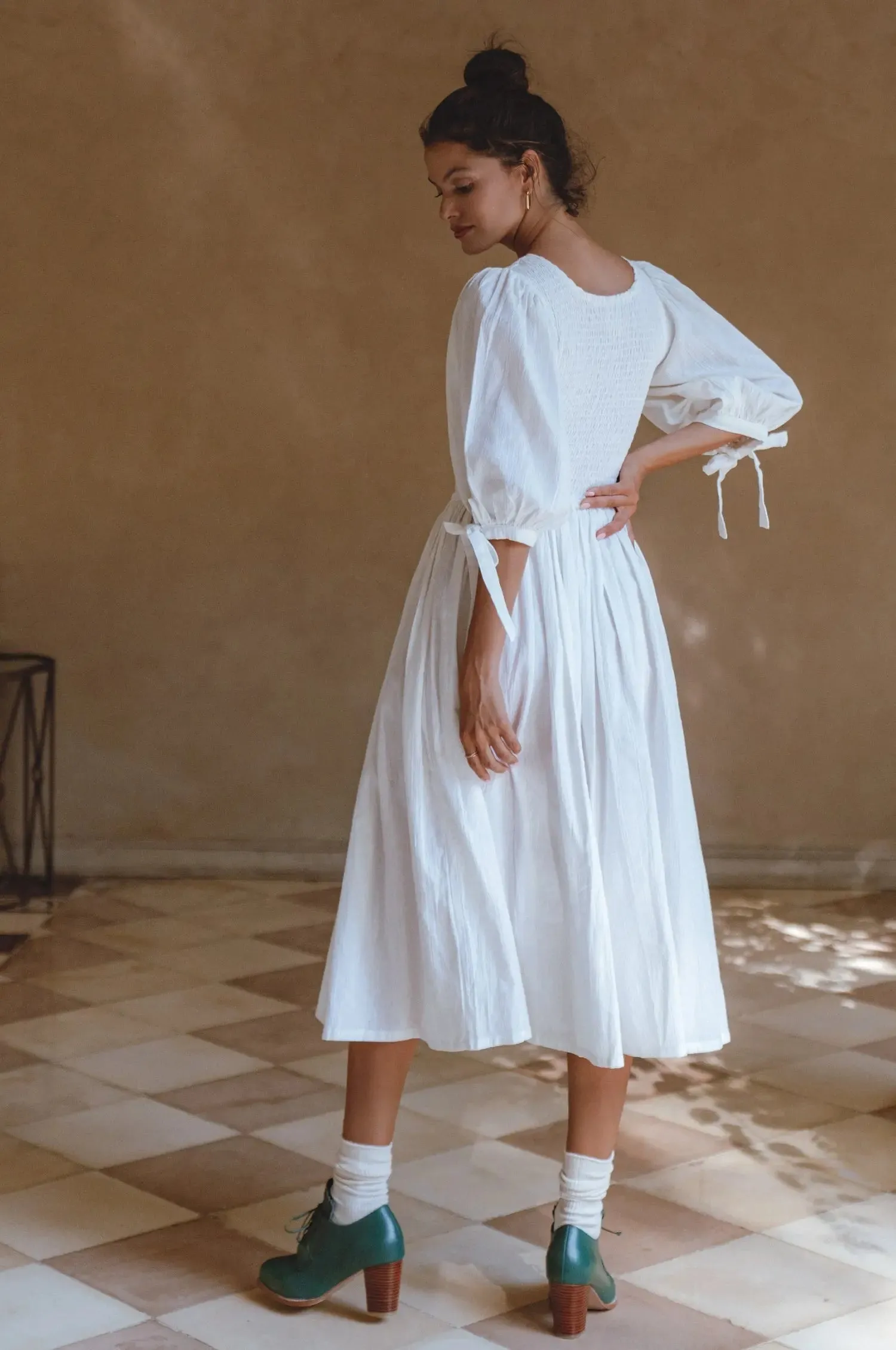 Freya Smocked Linen Midi Dress by Bali ELF