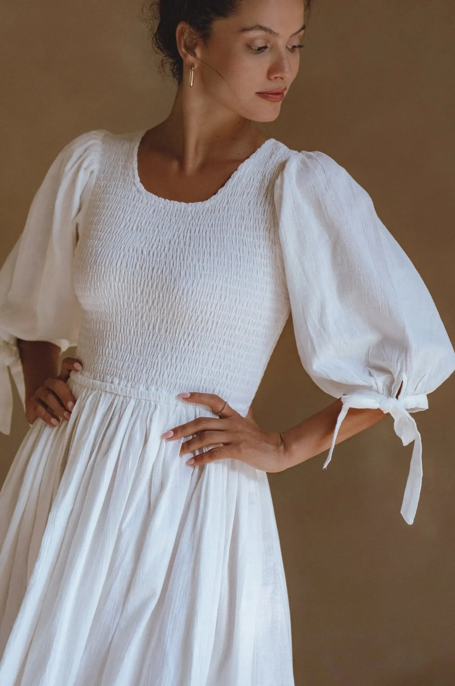 Freya Smocked Linen Midi Dress by Bali ELF