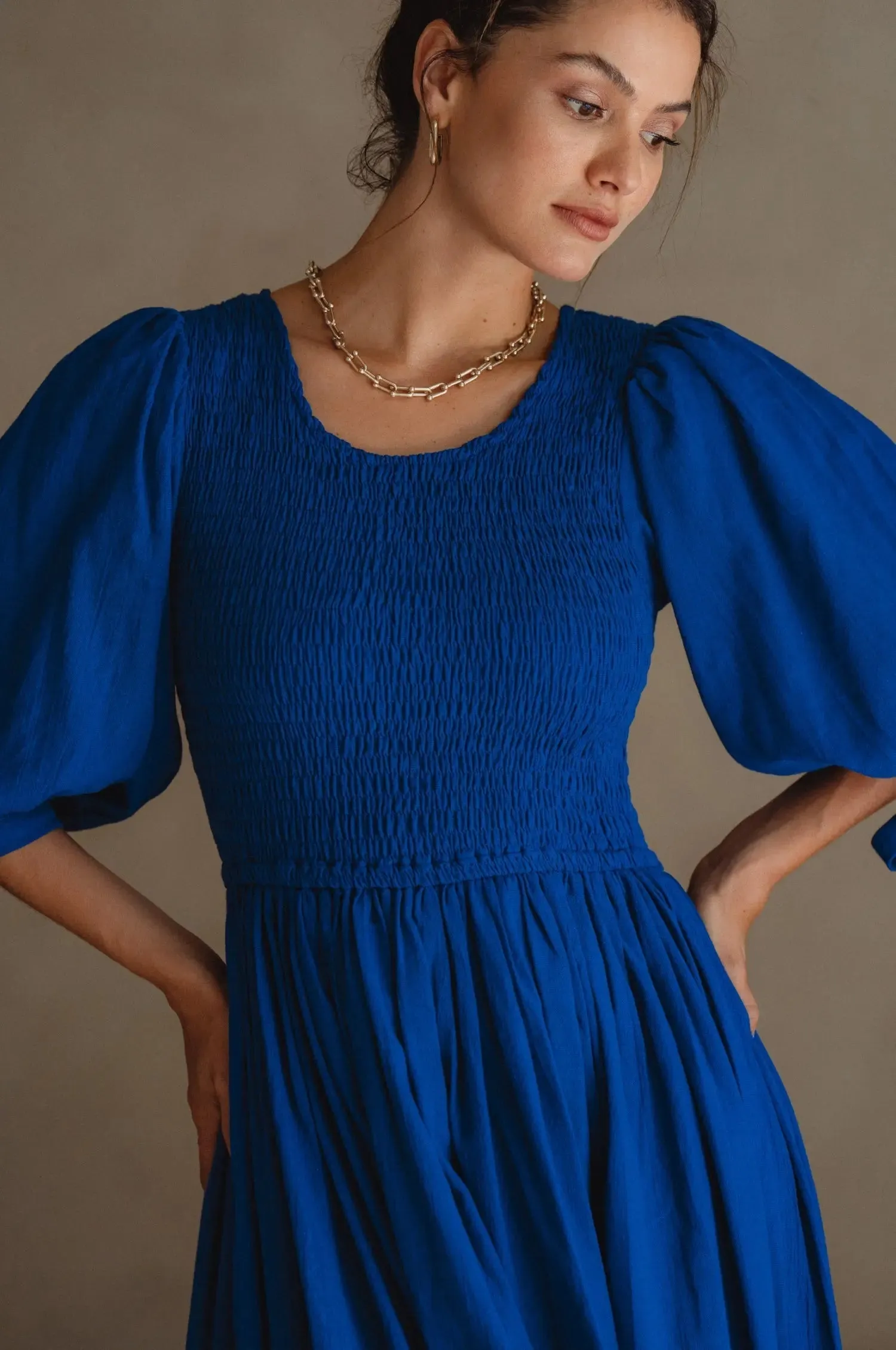 Freya Smocked Linen Midi Dress by Bali ELF