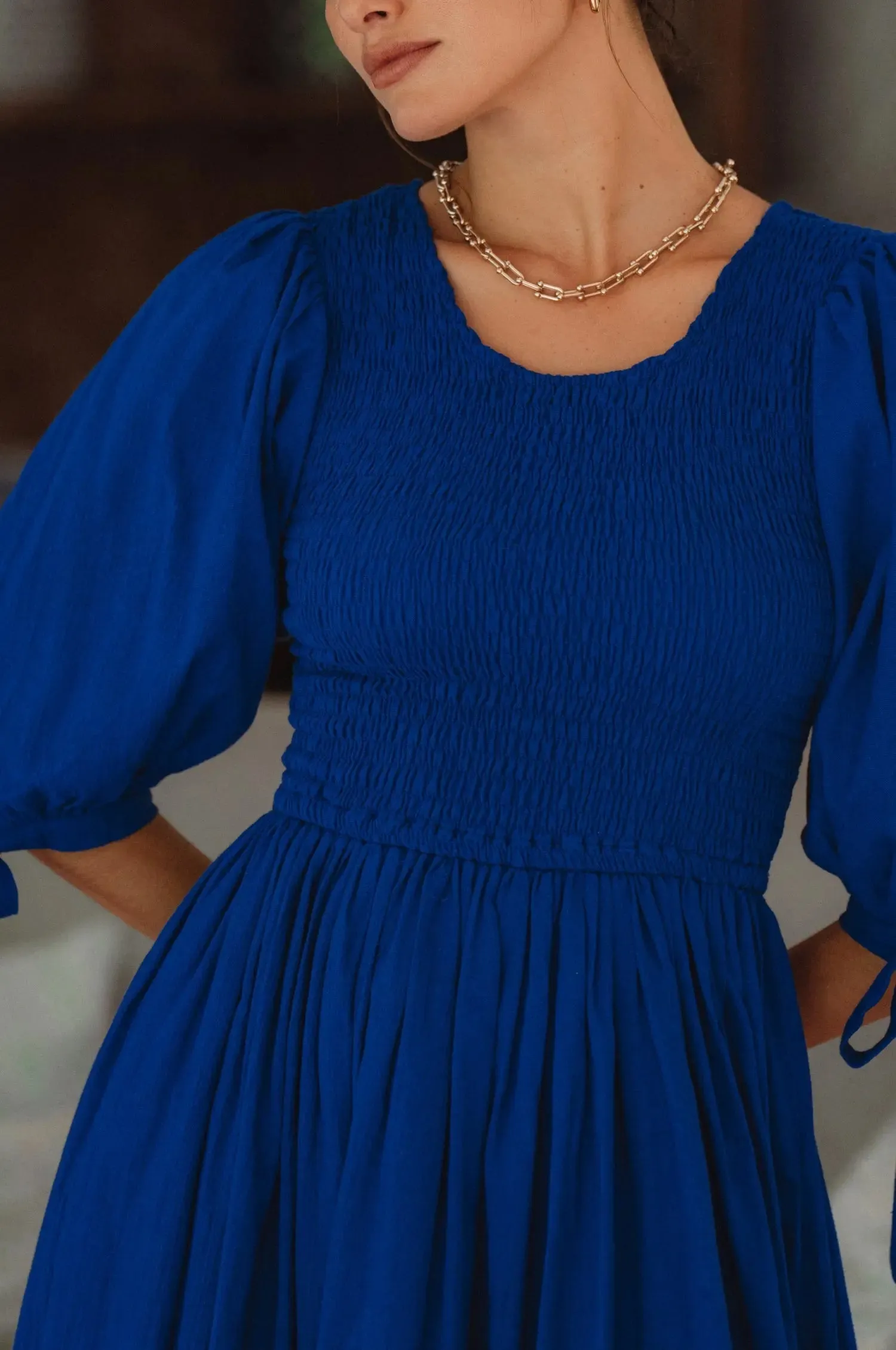 Freya Smocked Linen Midi Dress by Bali ELF