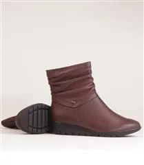 Froggie Nut Leather Ruched Ankle Boot
