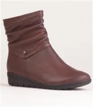 Froggie Nut Leather Ruched Ankle Boot