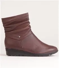 Froggie Nut Leather Ruched Ankle Boot