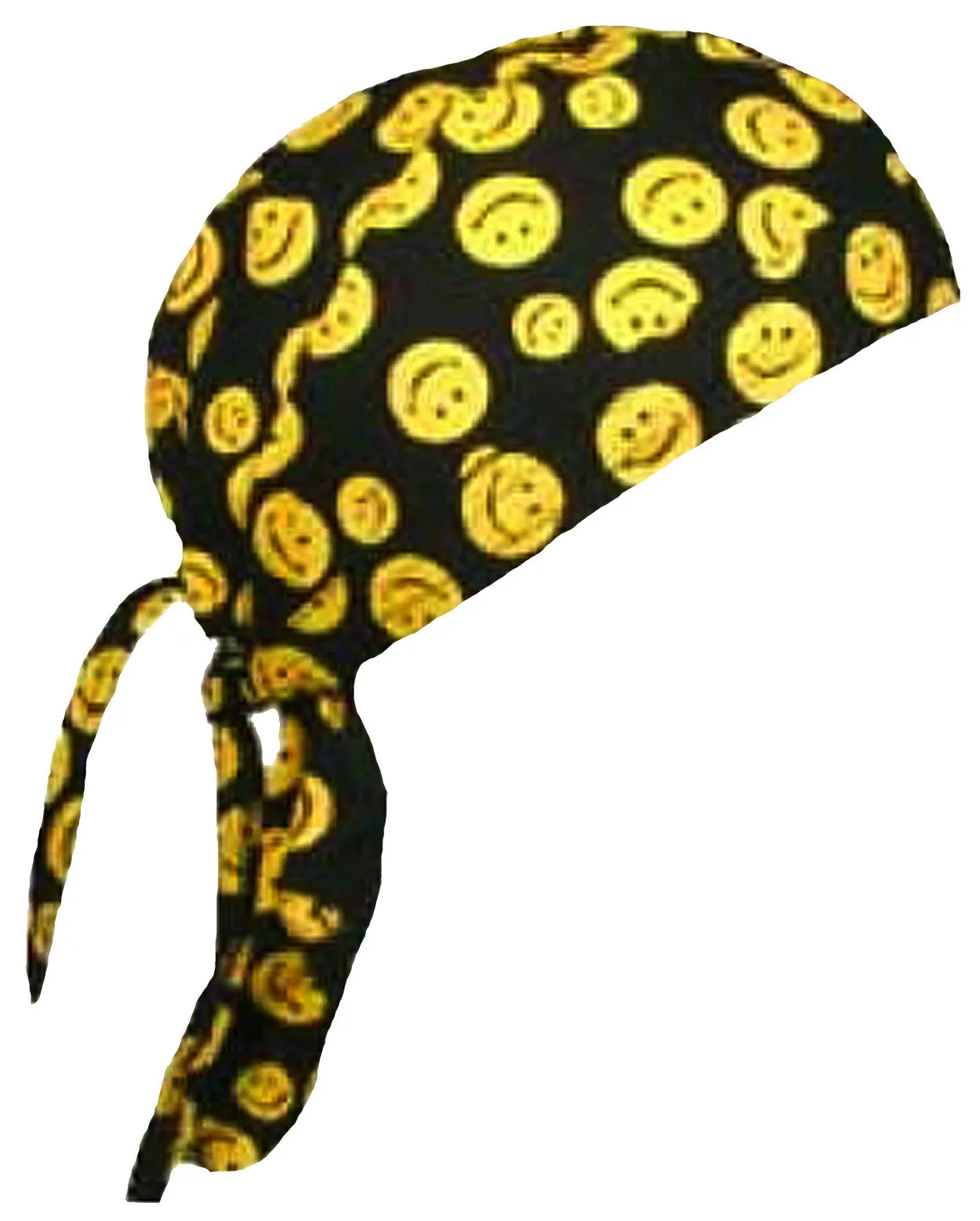 Fun Smiley Face Yellow and Black Happy Headwrap Doo Rag Durag Skull Cap Cotton Sporty Motorcycle Hat