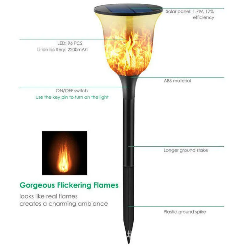 Gardi Modern Solar LED Dancing Flame Standing Classic Torch Light