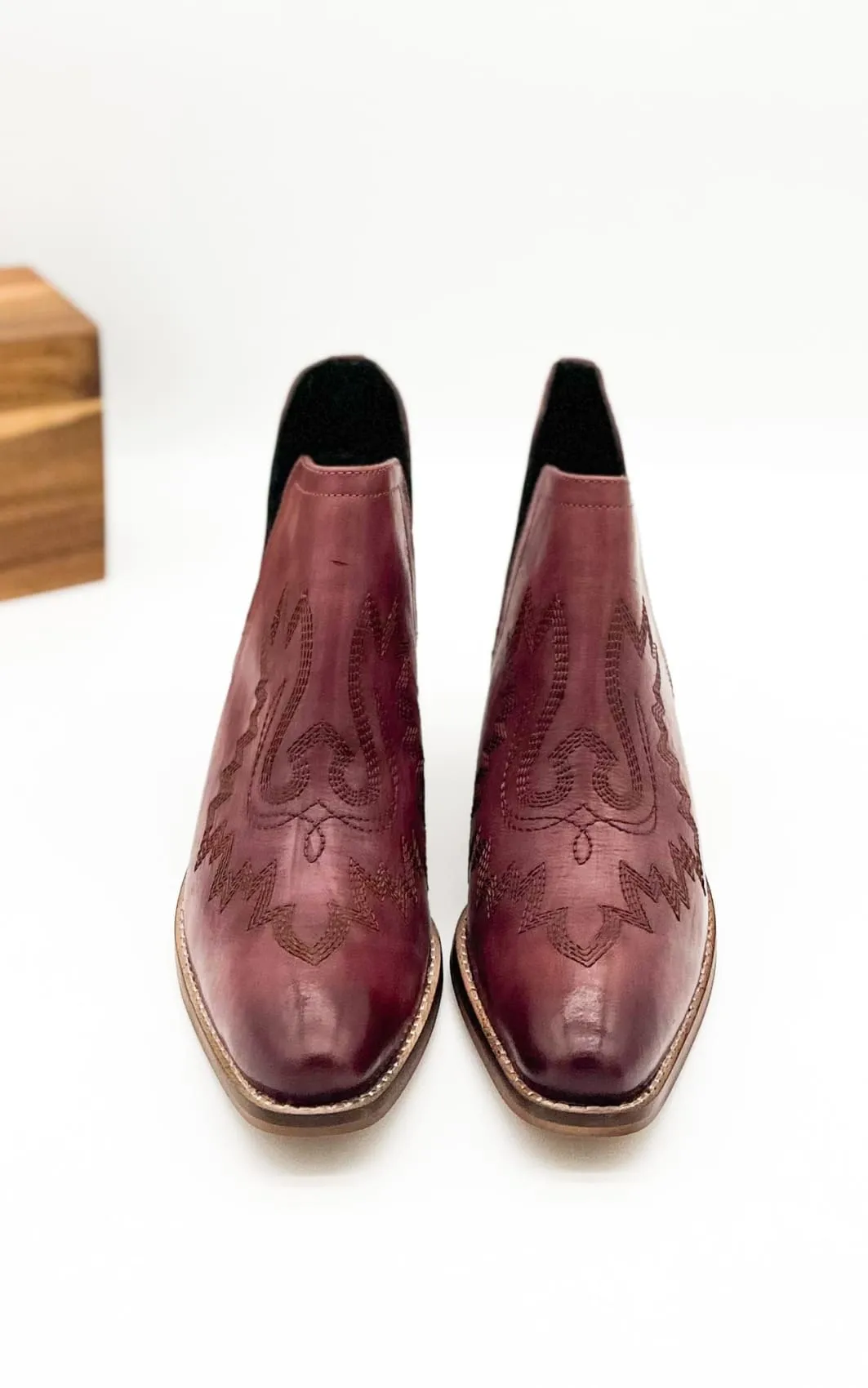 Genuine Leather Kickin' Western Booties in Burgundy