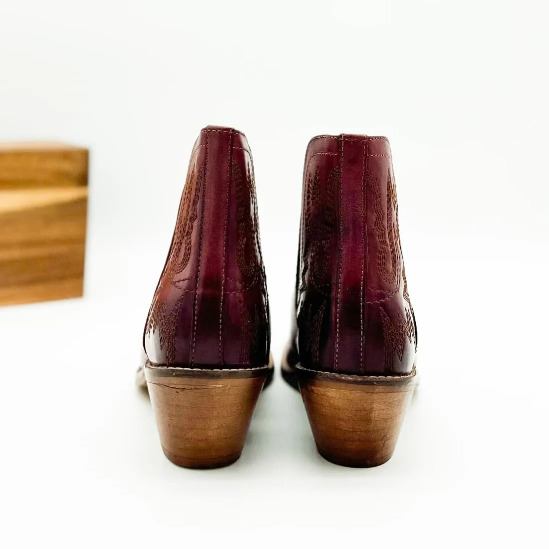 Genuine Leather Kickin' Western Booties in Burgundy