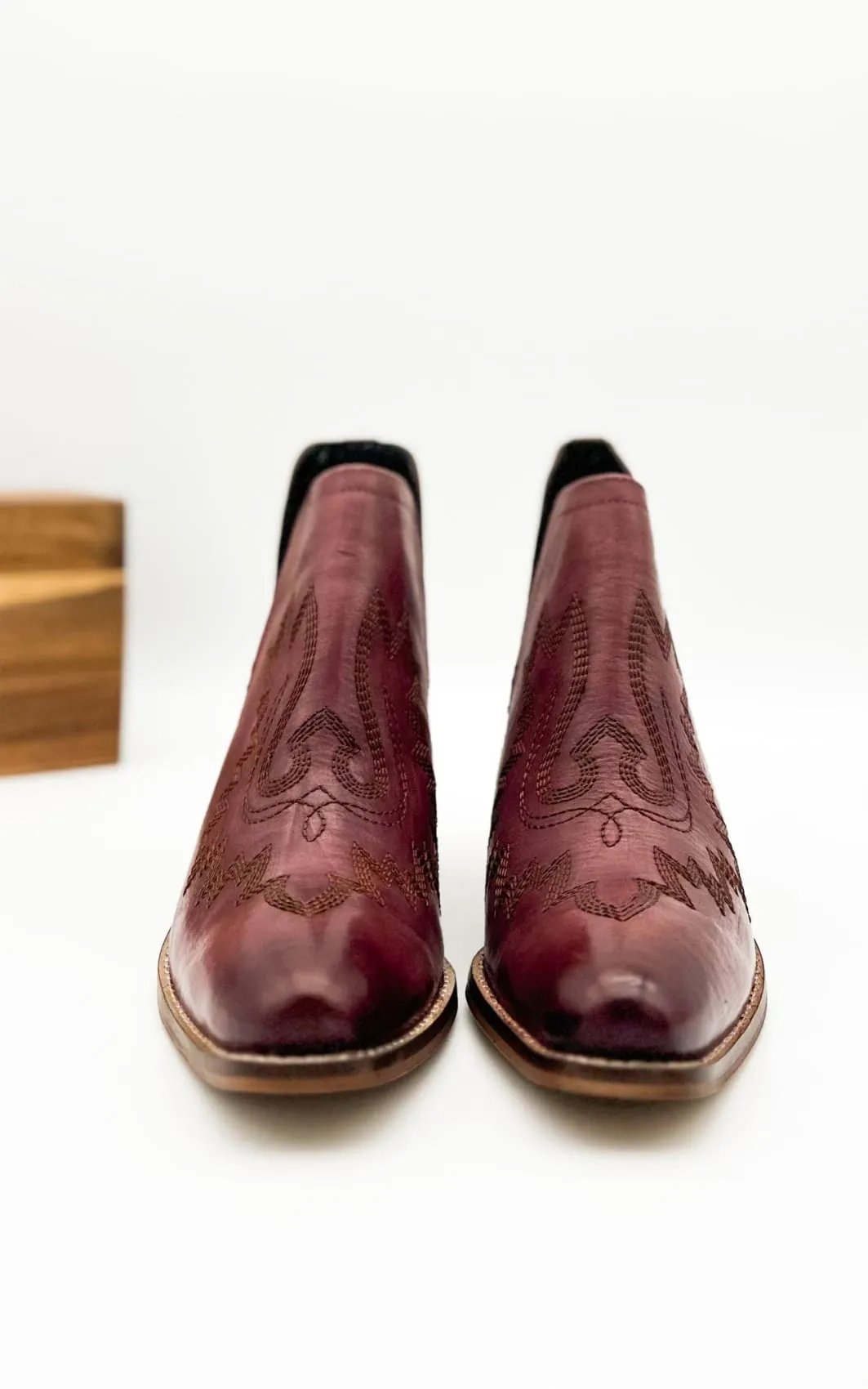 Genuine Leather Kickin' Western Booties in Burgundy