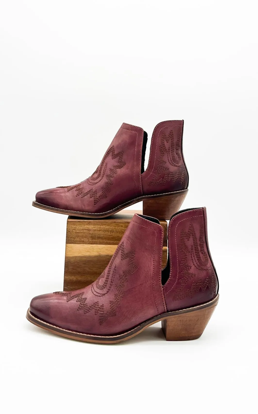 Genuine Leather Kickin' Western Booties in Burgundy