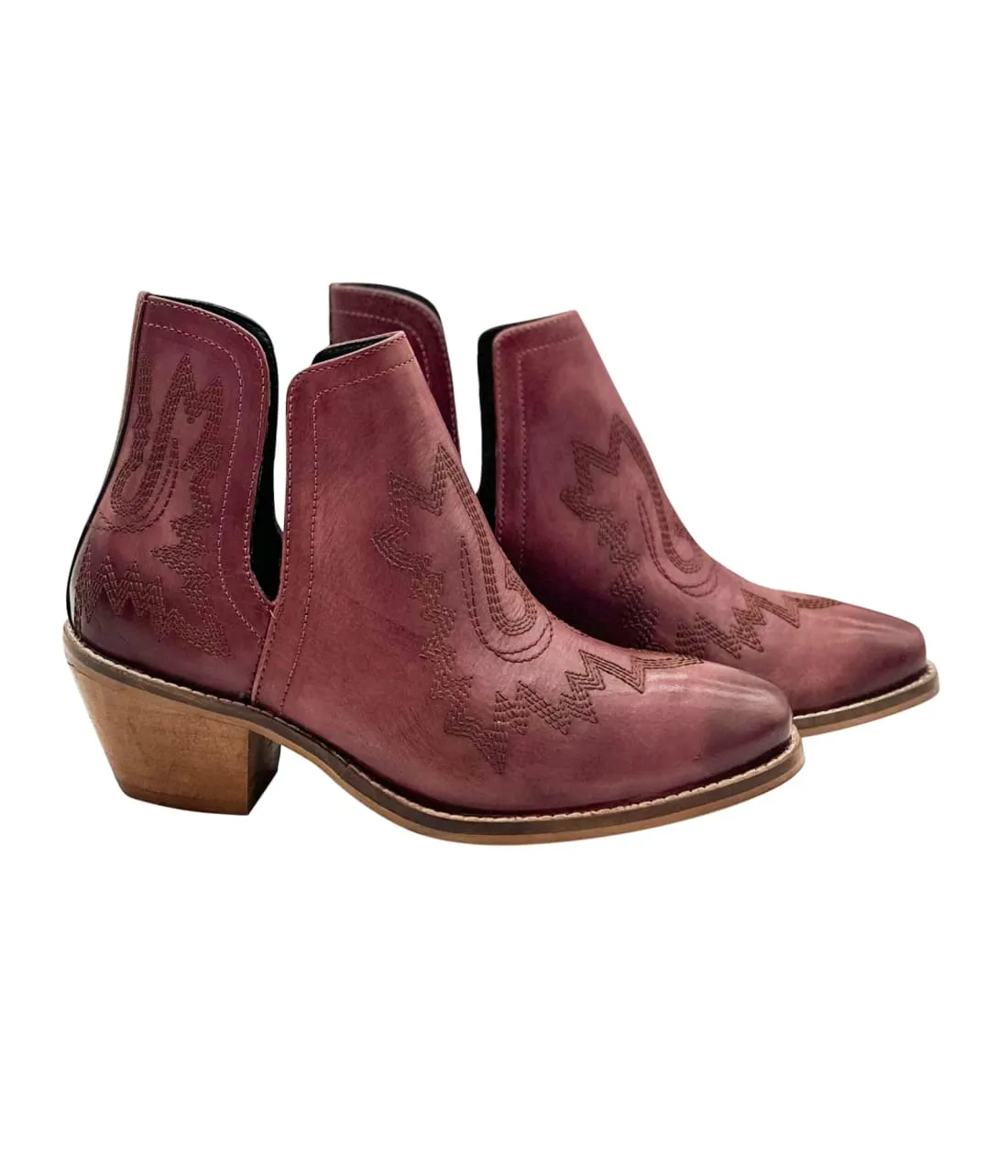 Genuine Leather Kickin' Western Booties in Burgundy