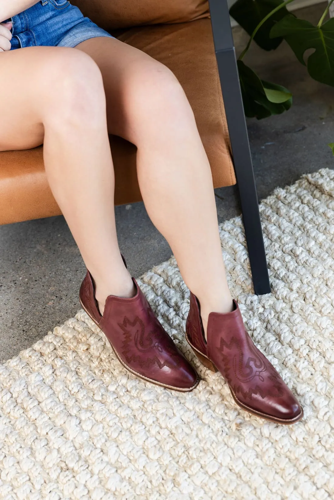Genuine Leather Kickin' Western Booties in Burgundy