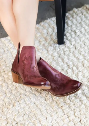 Genuine Leather Kickin' Western Booties in Burgundy