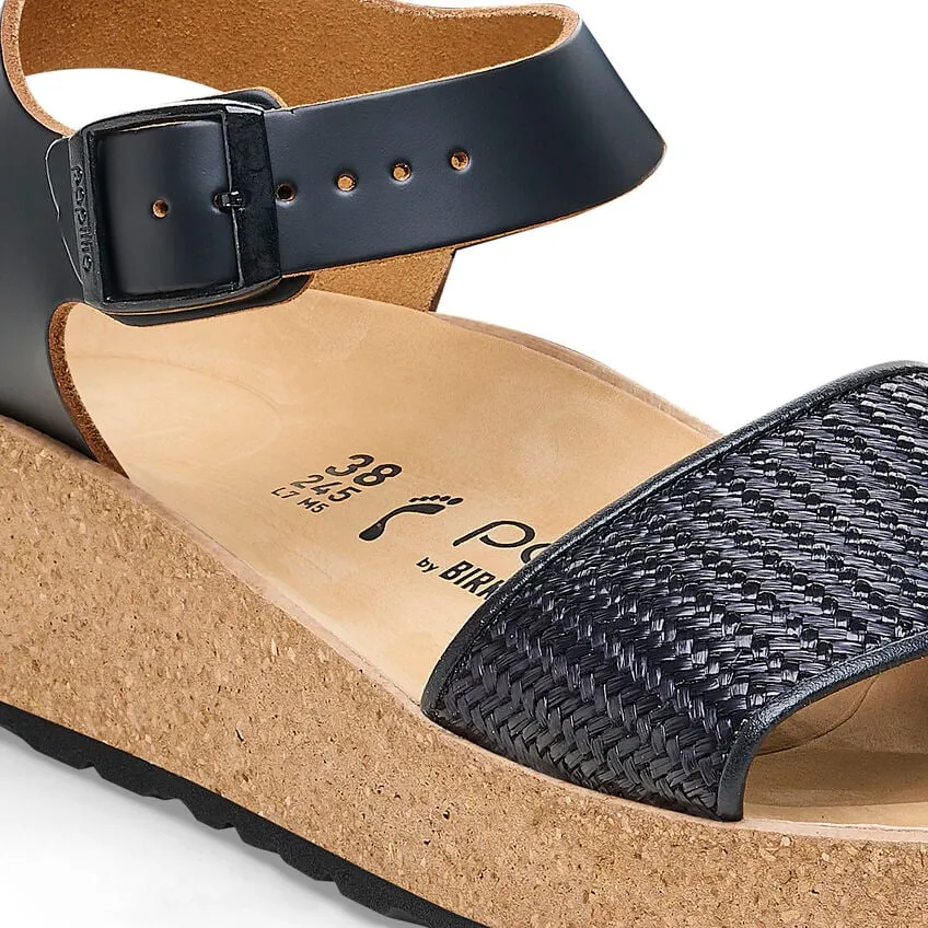 Glenda Raffia - Black Leather||Glenda Raphia - Cuir noir