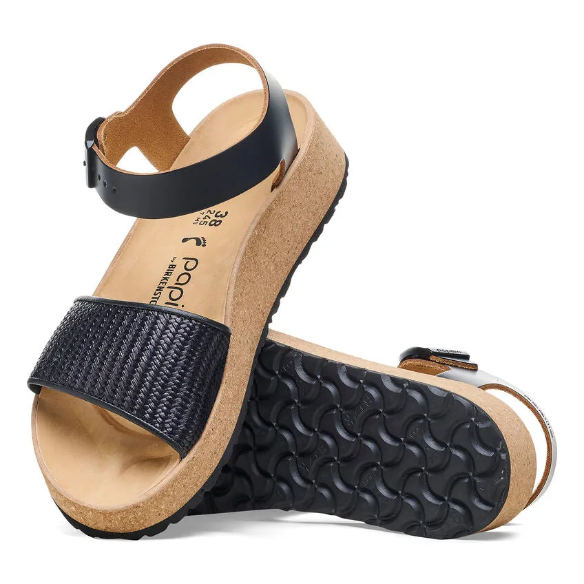 Glenda Raffia - Black Leather||Glenda Raphia - Cuir noir