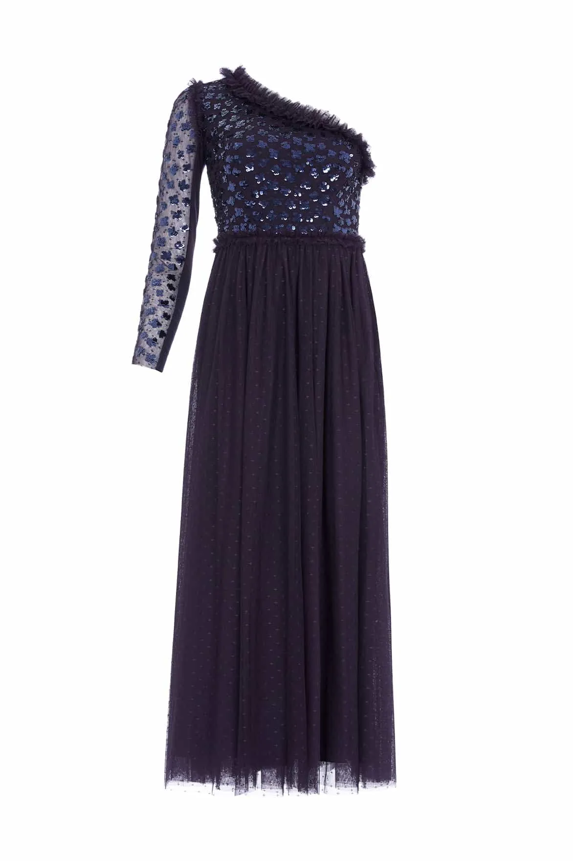 Glisten Bodice One-Shoulder Ankle Gown