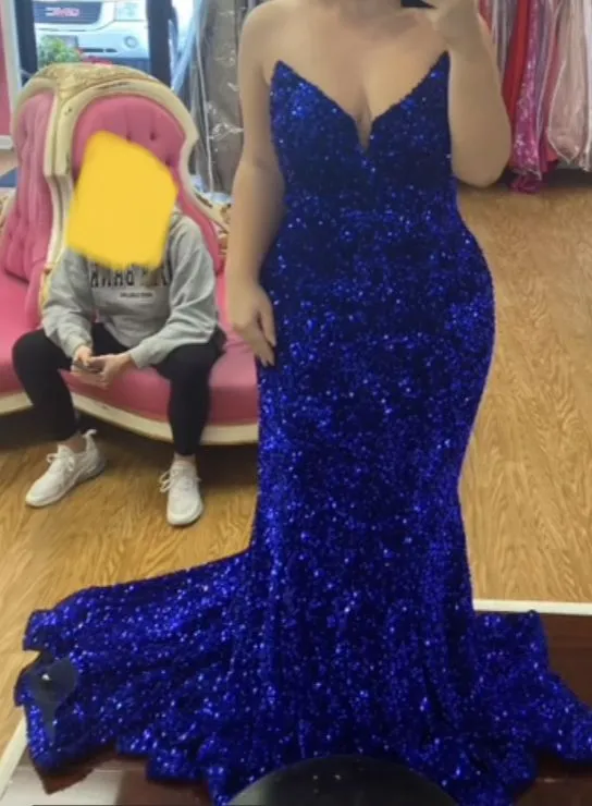 Glitter Sequin Royal Blue Prom Dresses 2024 Long Mermaid Evening Dress