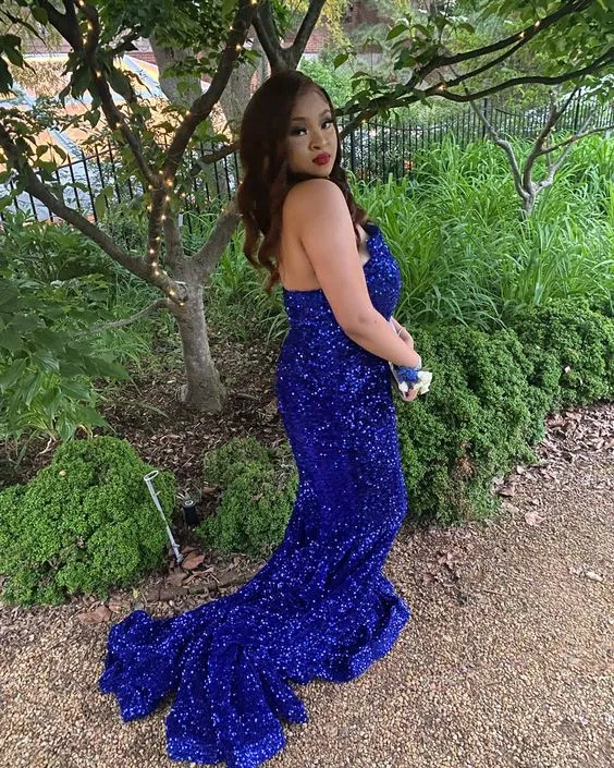 Glitter Sequin Royal Blue Prom Dresses 2024 Long Mermaid Evening Dress