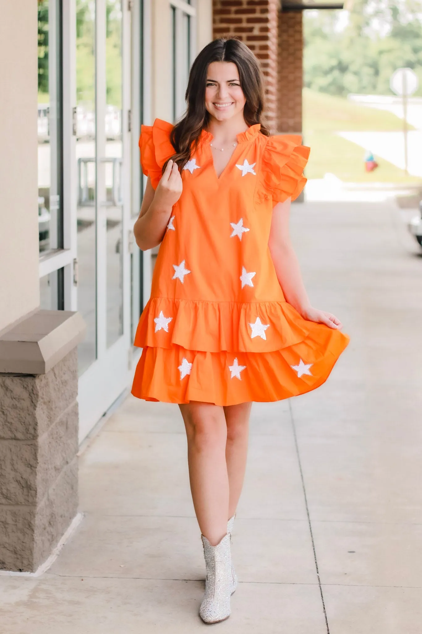 Go Big Orange Sequins Star Dress