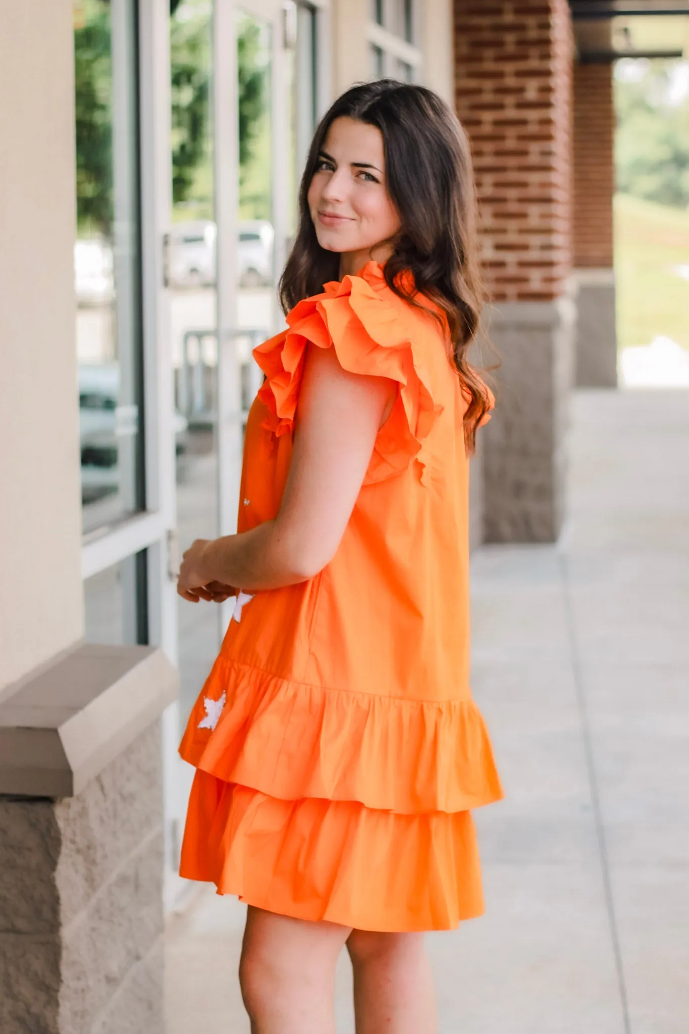 Go Big Orange Sequins Star Dress