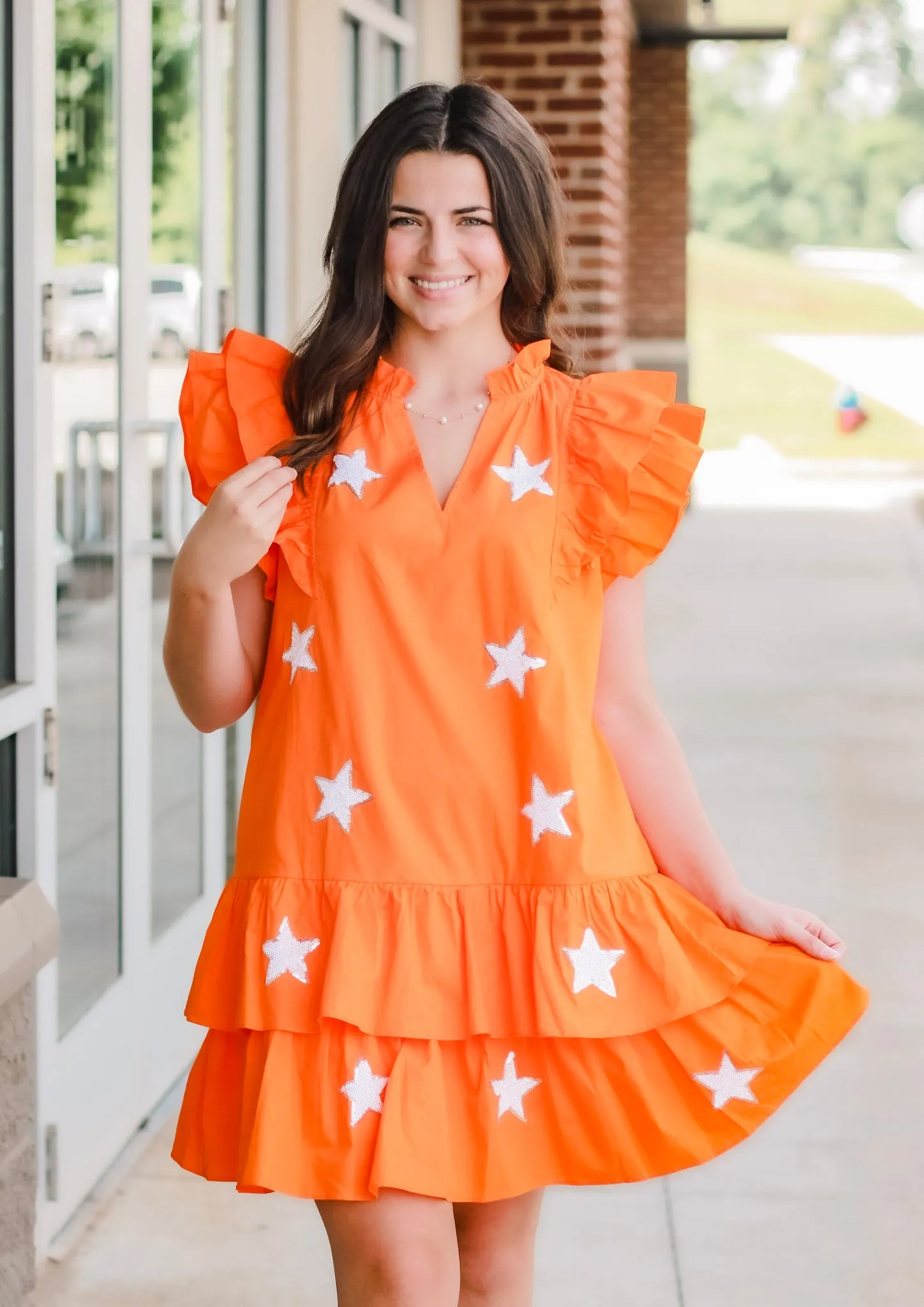 Go Big Orange Sequins Star Dress