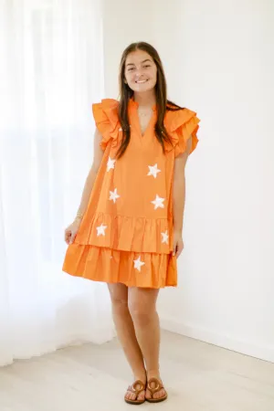 Go Big Orange Sequins Star Dress