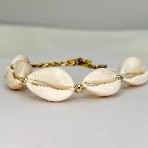  Gold Beaded Seashell Beaded Adjustable Anklet, Beach Vibe