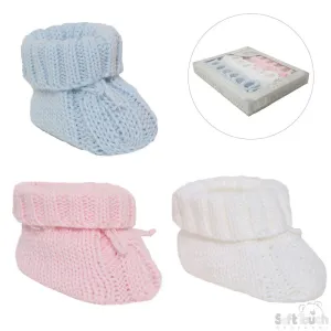 GREY ACRYLIC CABLE KNIT BABY BOOTEES WITH TURNOVER & BOW - S415G