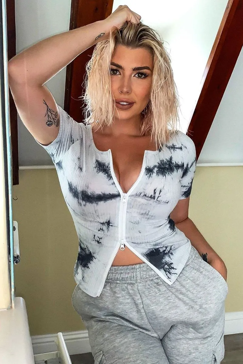 Grey Tie Dye Double Zip Top - Faven