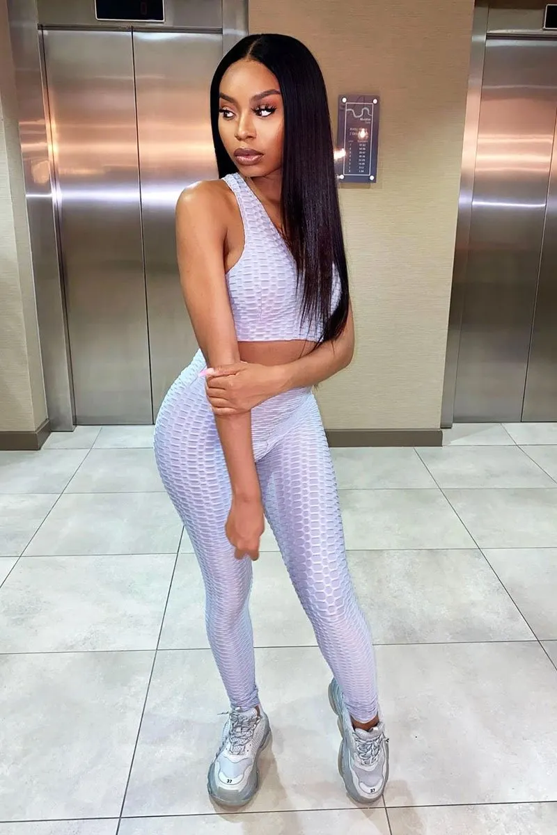 Grey Woven Ribbed Leggings and Crop Top Co-ord - Henli