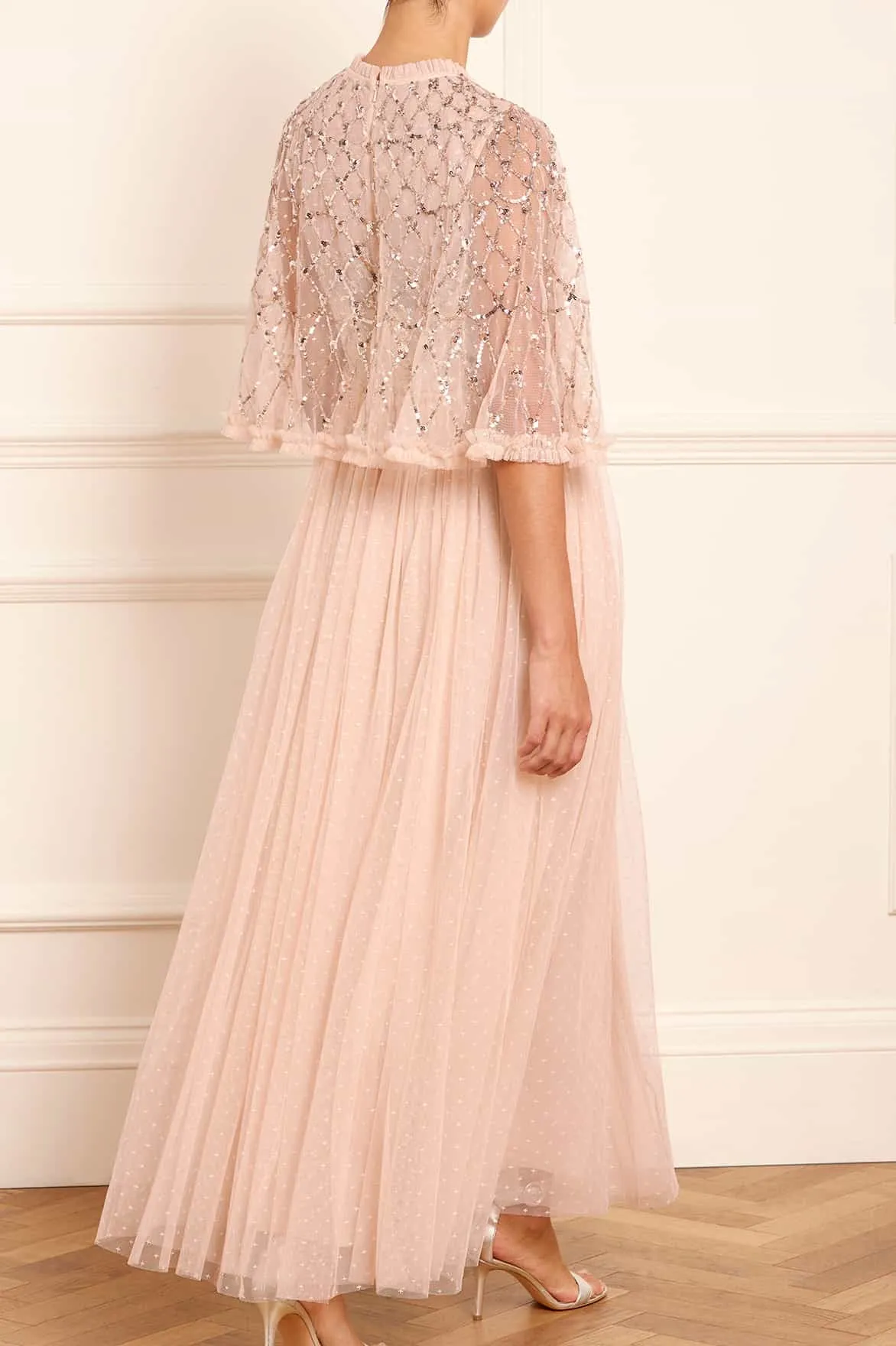 Heart Lattice Bodice Cape Ankle Gown