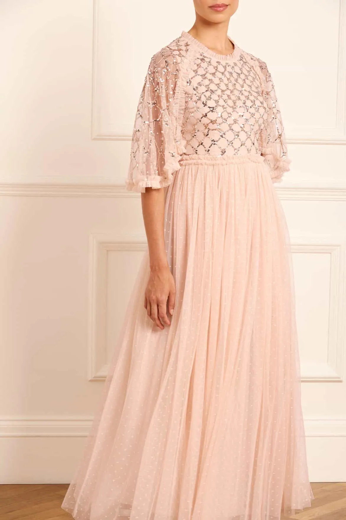 Heart Lattice Bodice Cape Ankle Gown