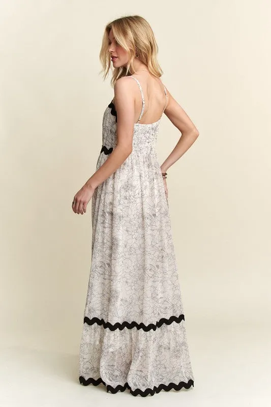 Ivory Floral Adjustable Strap Maxi Cami Dress