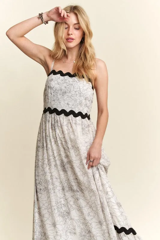 Ivory Floral Adjustable Strap Maxi Cami Dress