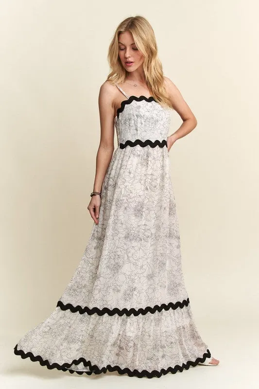 Ivory Floral Adjustable Strap Maxi Cami Dress