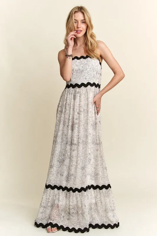 Ivory Floral Adjustable Strap Maxi Cami Dress